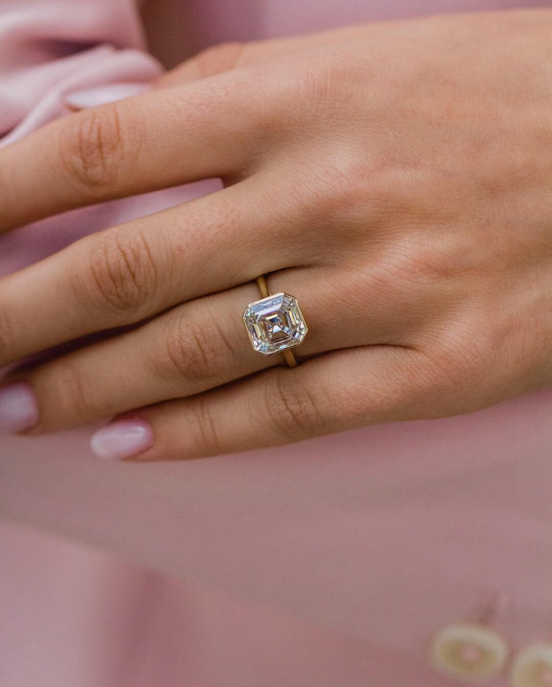 4.18 CT Old Mine Asscher Cut Moissanite Bezel Set Engagement Ring, Women Jewelry