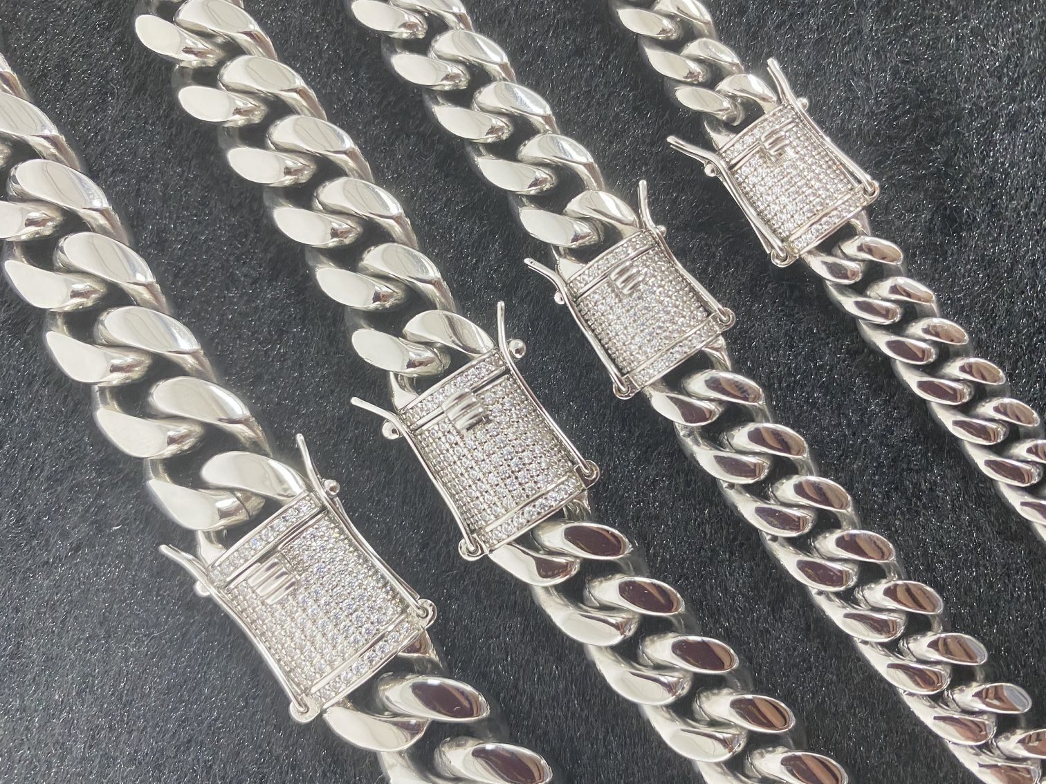 White Gold Over Stainless Steel Miami Cuban Link Bracelet Chain With CZ Clasp