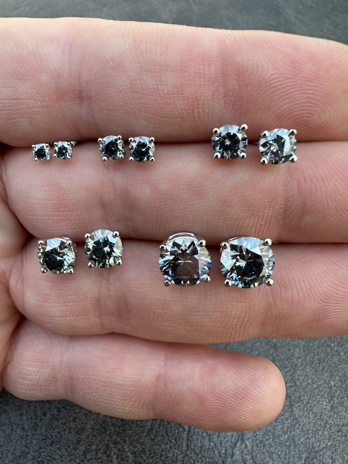 Real Blue Gray Moissanite Screwback Stud Earrings 925 Silver 3-8mm Iced Tester ✅