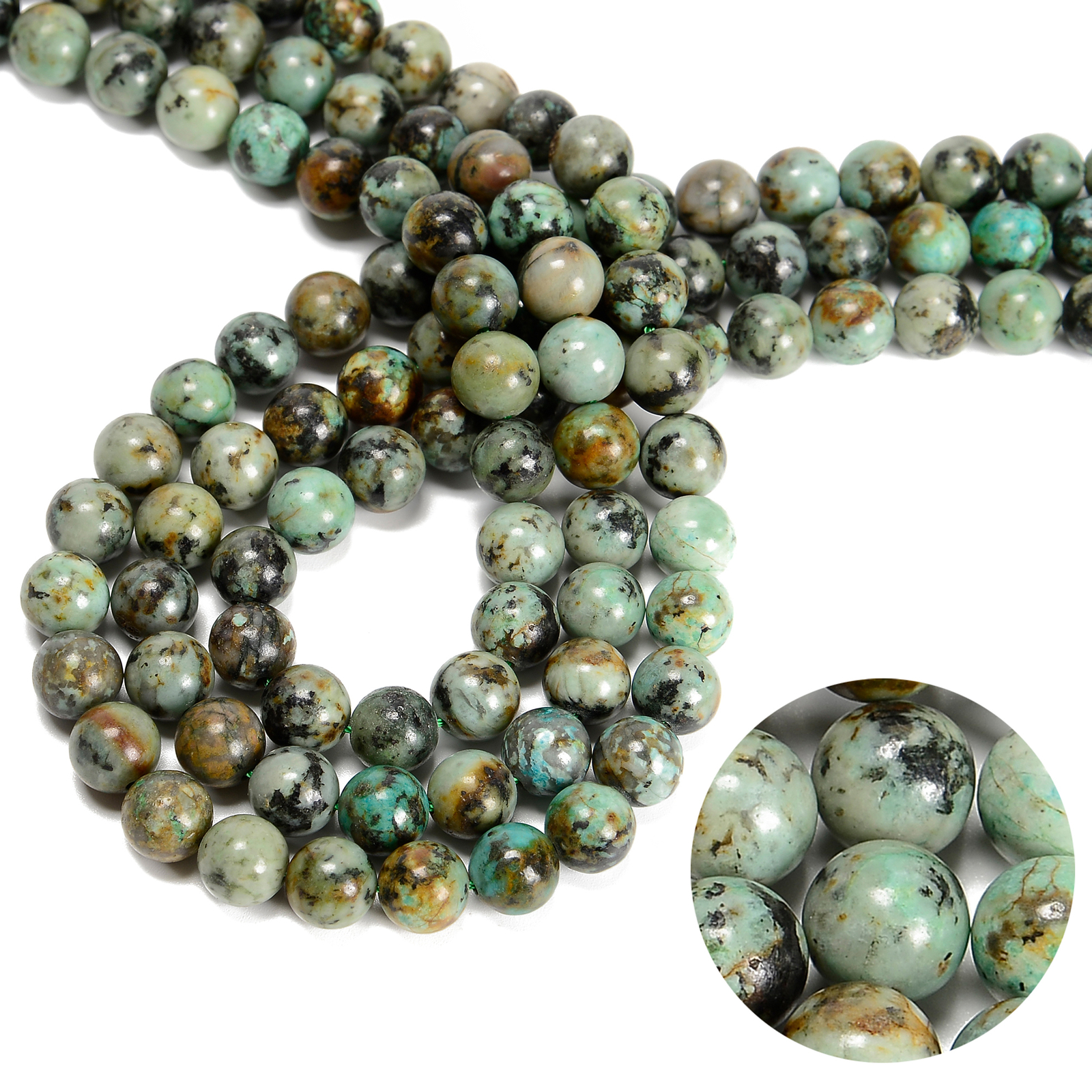 African Turquoise Smooth Round Beads 4mm 6mm 8mm 10mm 12mm 15.5″ Strand