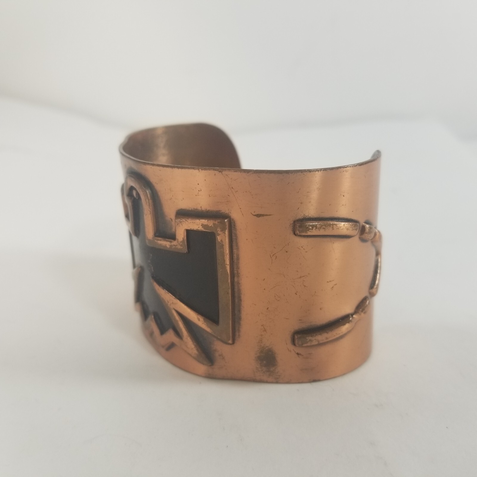 Vintage Wide Copper Cuff Bracelet Native American Thunderbird