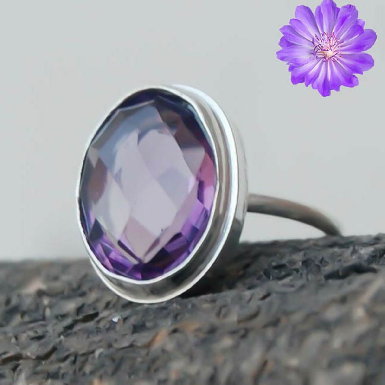 Amethyst Gemstone 925 Sterling Silver Ring Handmade Jewelry Ring For Gift