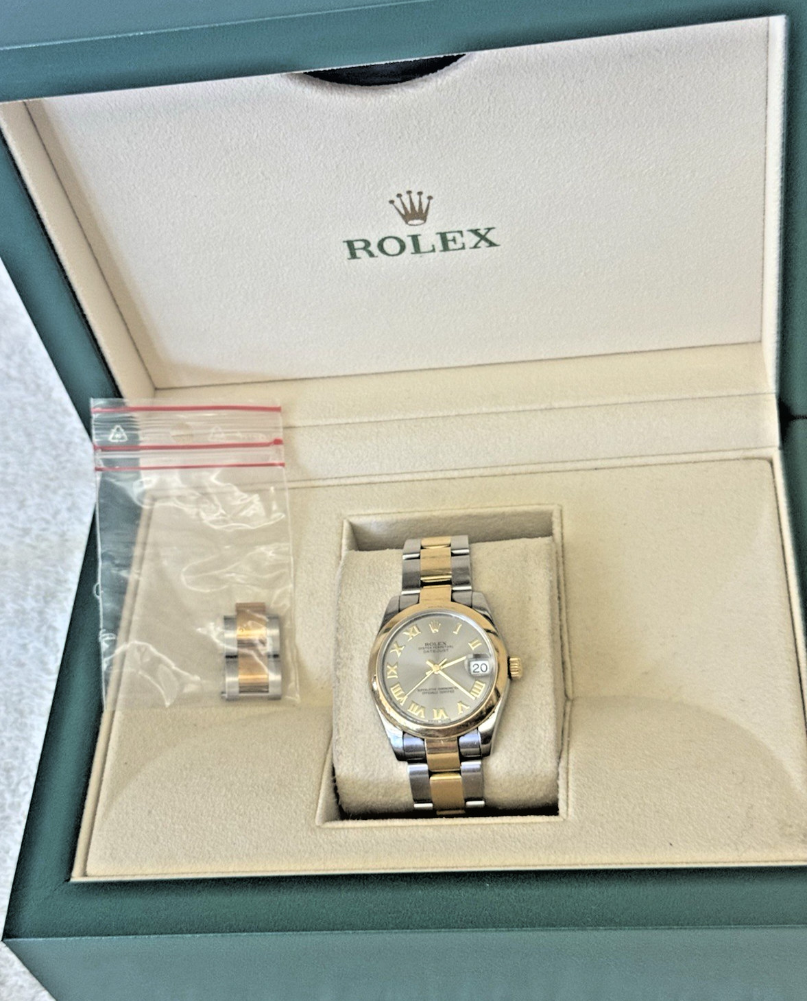 ROLEX 2 TONE 31MM OYSTER PERPETUAL DATEJUST FULL SET REF: 178243- 103 GRAMS
