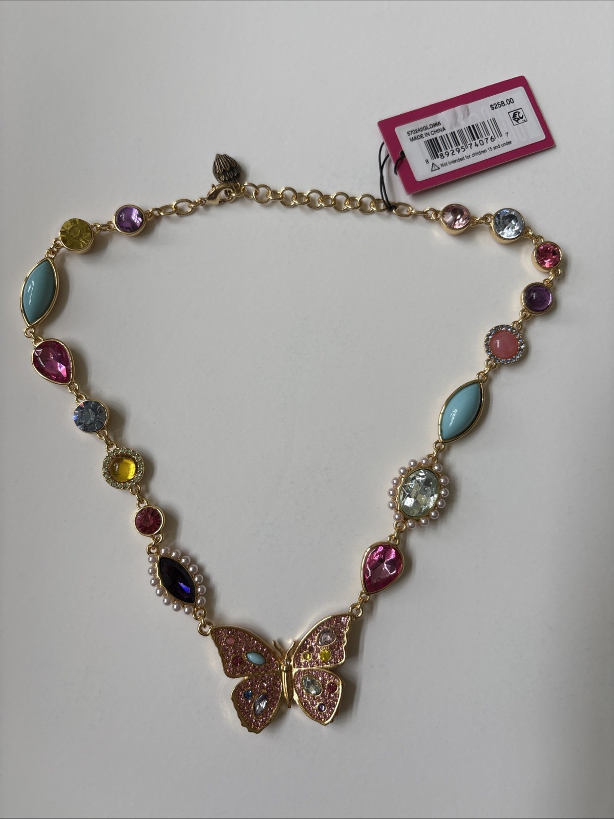 Kurt Geiger LondonButterfly Gemstone Collar Necklace Multi 16″ L +2″ GIF Box New