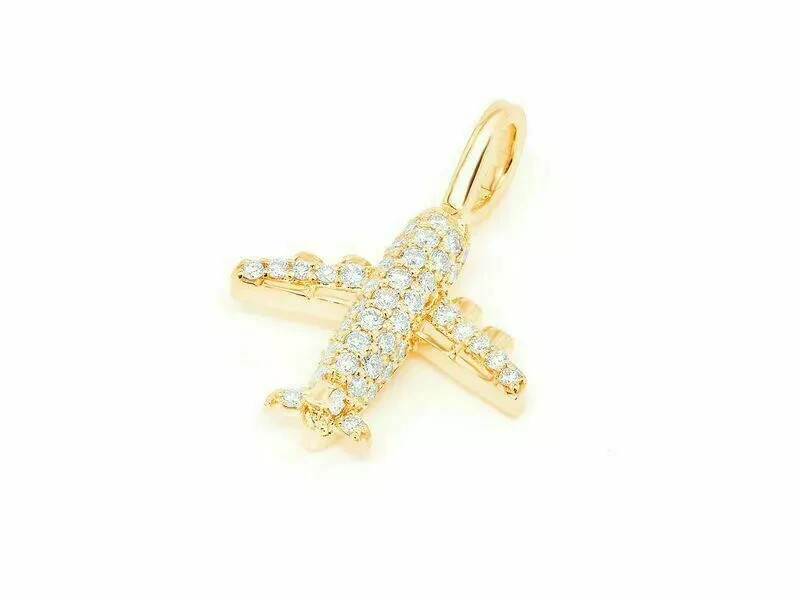 1.2CT Round Diamond Airplane Shape Pendant With Free Chain 14K Yellow Gold Over