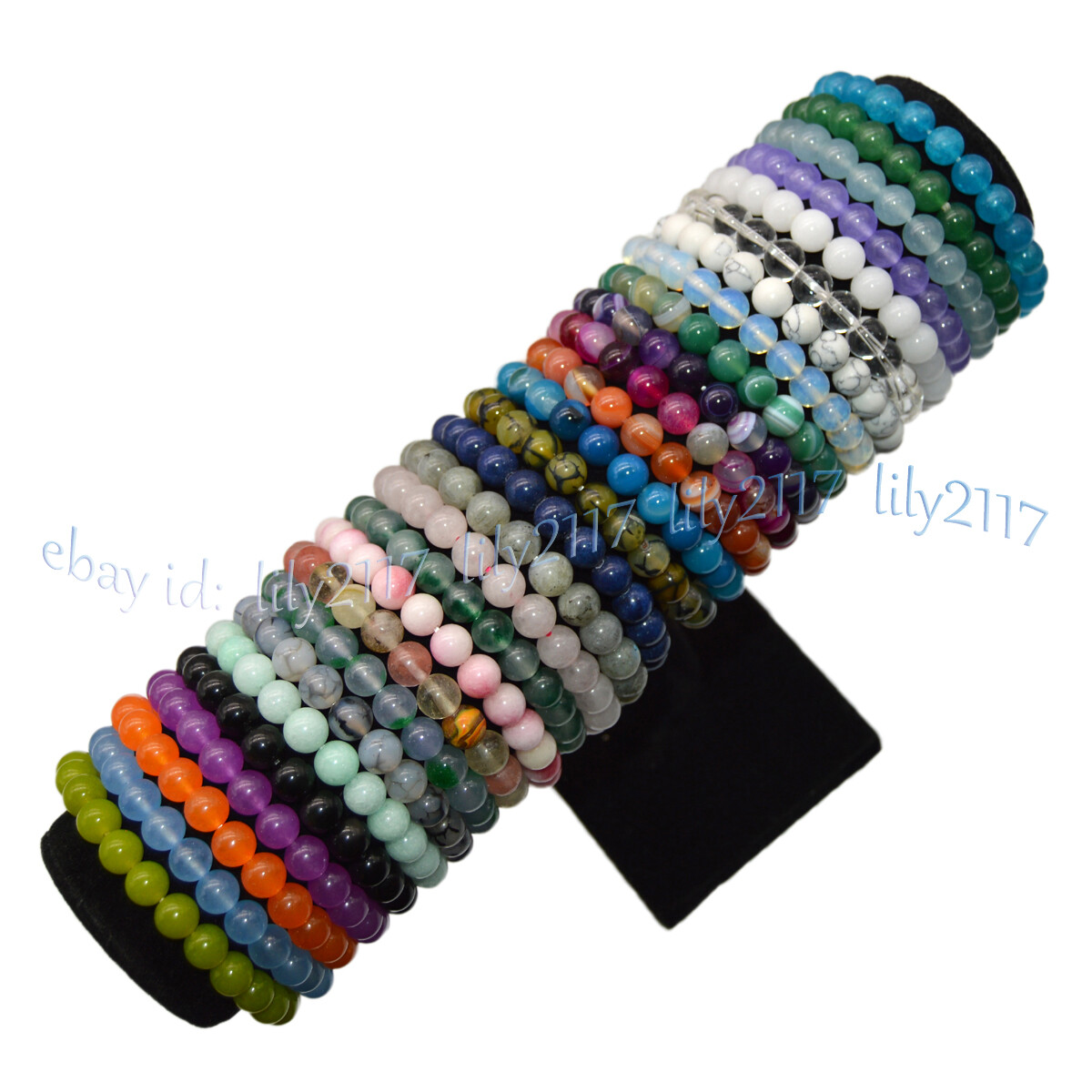 8mm Assorted Multicolor Natural Gemstone Round Beads Elastic Bracelet 7.5”