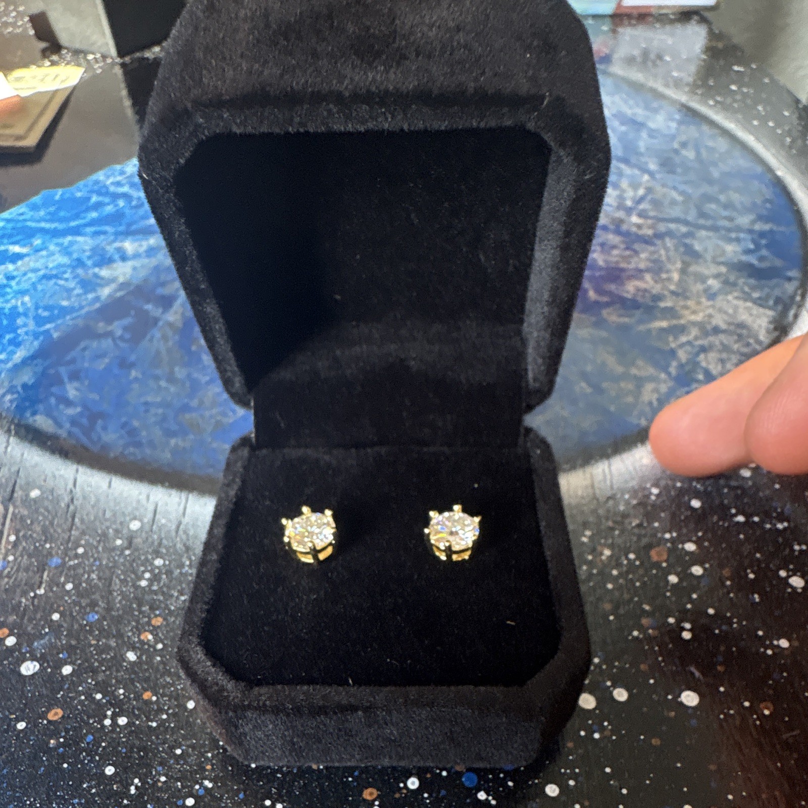 Moissanite Round Stud Earrings White/Colorless 925 Yellow Gold Sterling GRA