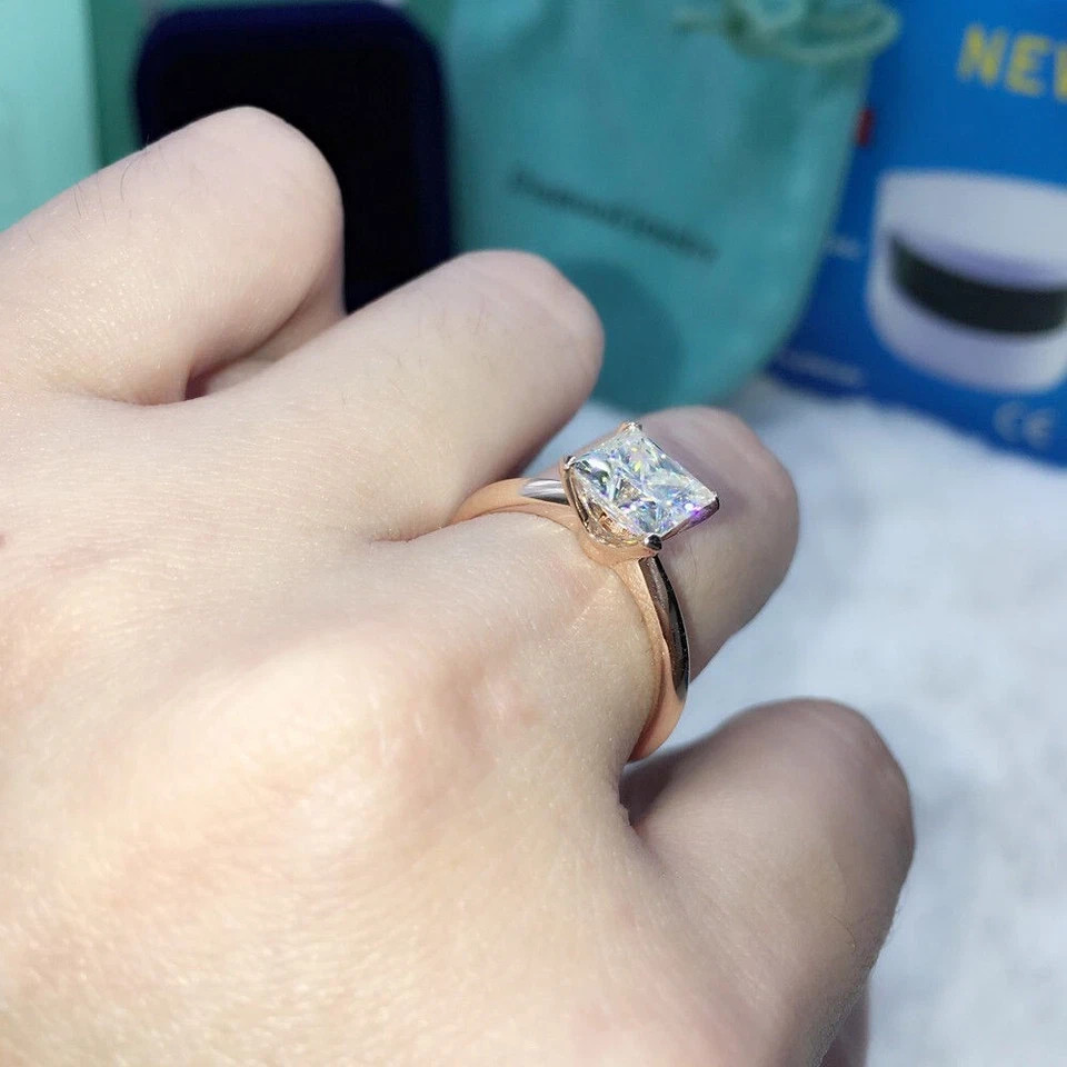 Princess Cut 2 Ct Lab Created Moissanite Solitaire Ring 14K Yellow Gold Plated