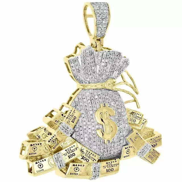 Men’s 3Ct Round Cut Real Moissanite Money Bag Pendant 14K Two Tone Gold Plated