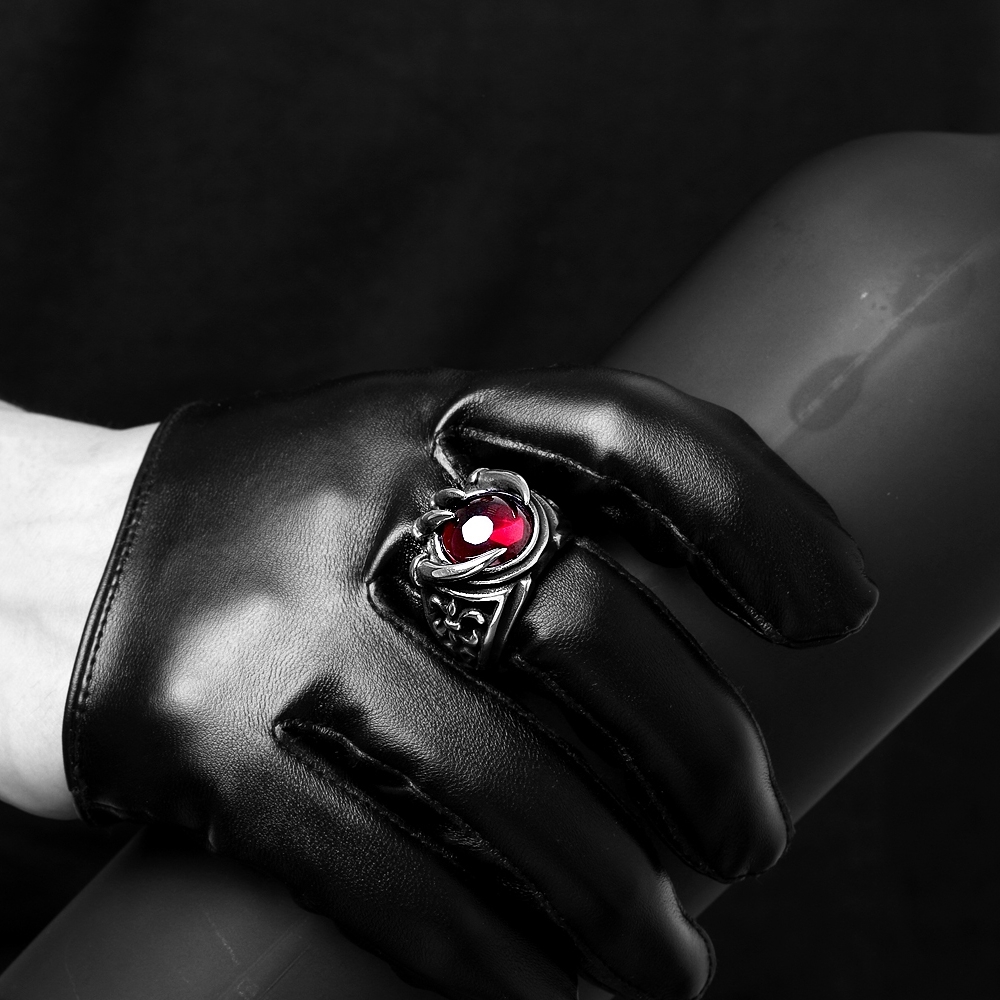 Stainless Steel Antique Gothic Biker Tribal Ring Black Red Men’s Unisex B208