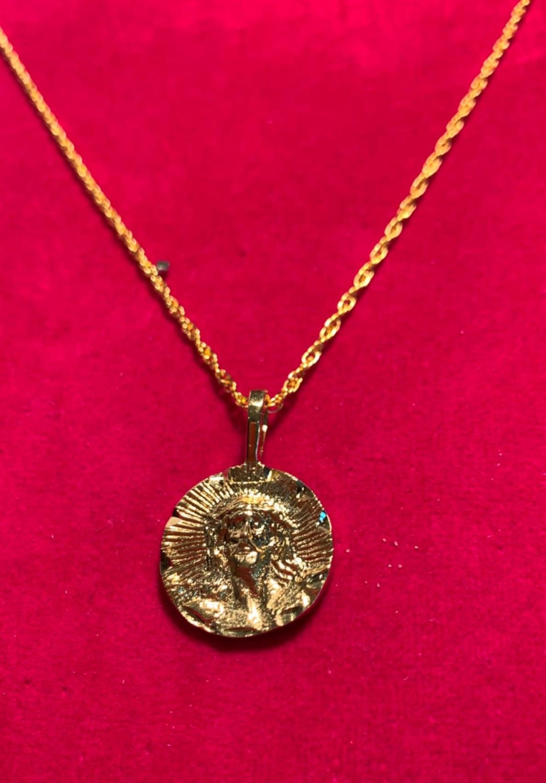 14KT GOLD PLATED JESUS MEDALLION & 16″-30″ 14KT GOLD PLATED ROPE CHAIN-2025