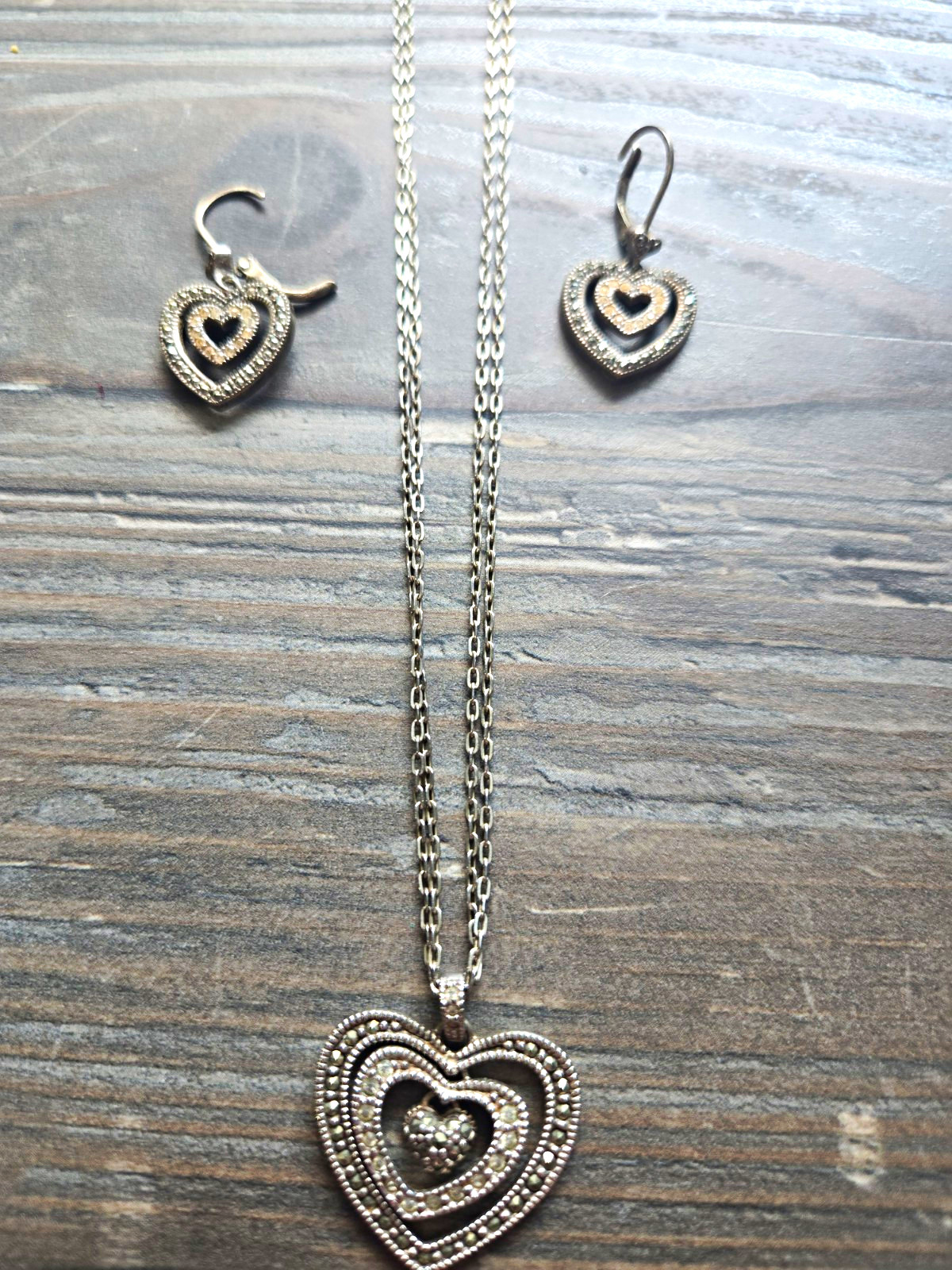 Vintage Signed JJ Judith Jack Marcasite Heart Set”