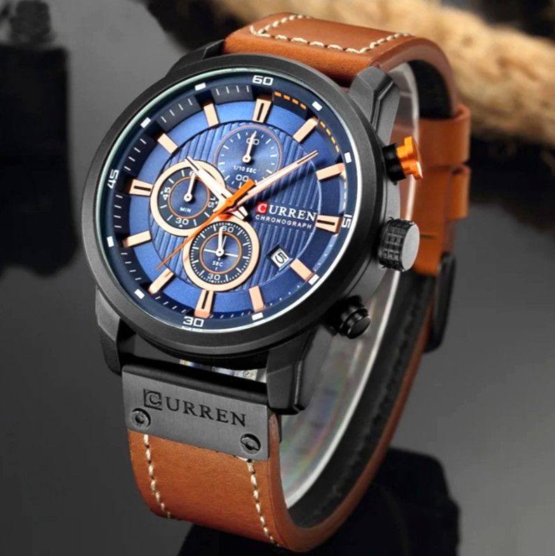 45MM CURREN Quartz Men’s Watch Luxury 30M Waterproof Leather Luminous Gift NEW