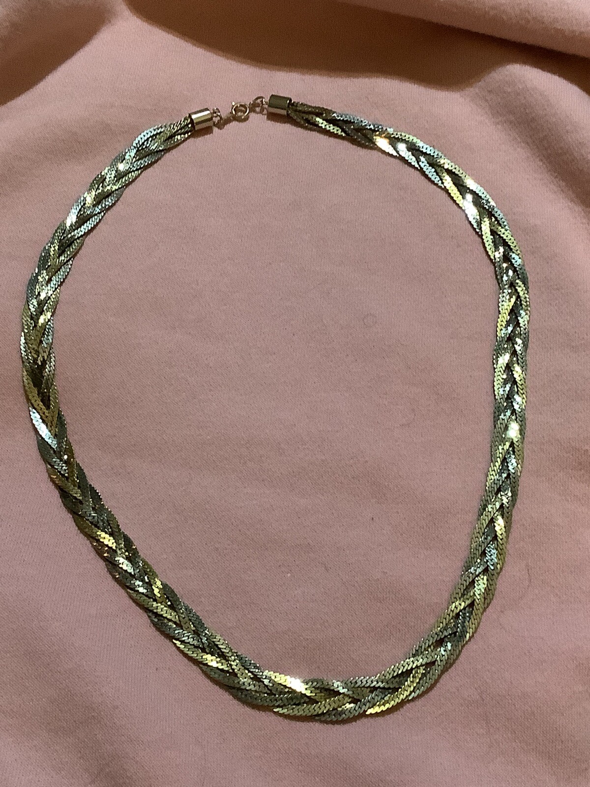VTG SIGNED KOREA 24″ Copper/ Gold/Silver Tri-Color Braided~ Beautiful