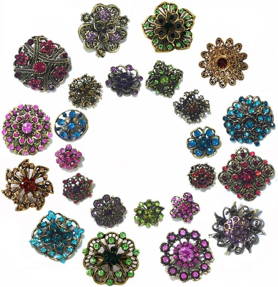 24Pcs Lot Rhinestone Crystal Flower Brooches Pin Set