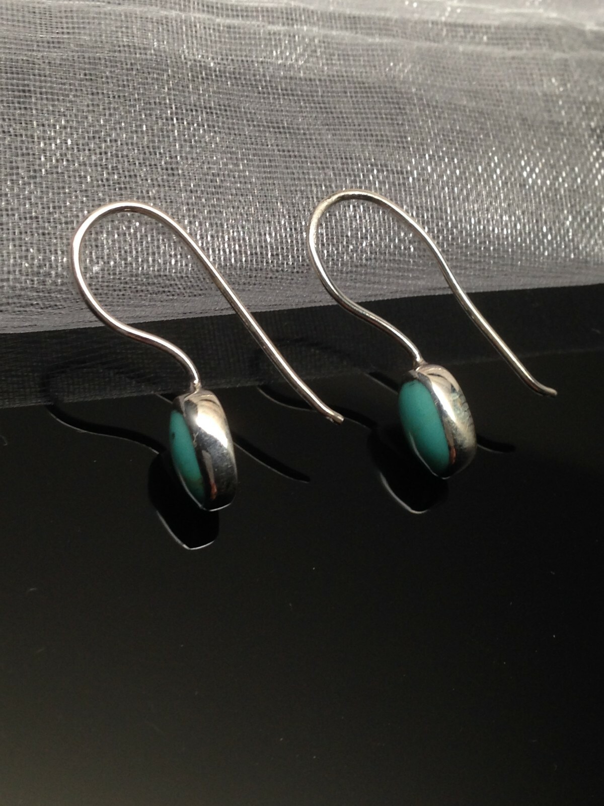 925 Sterling Silver Oval Turquoise Dangle Earrings Tiny Dainty Turquoise 7.5mm