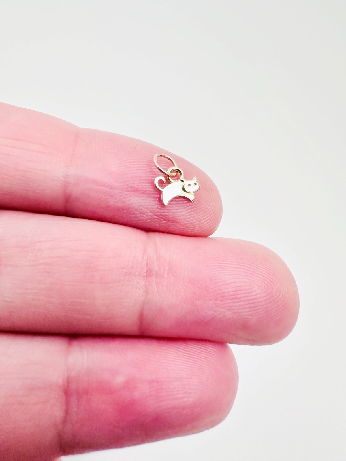 14K Solid Yellow Gold Teeny Tiny – Very Small Kitty Cat Charm Pendant 9x6mm