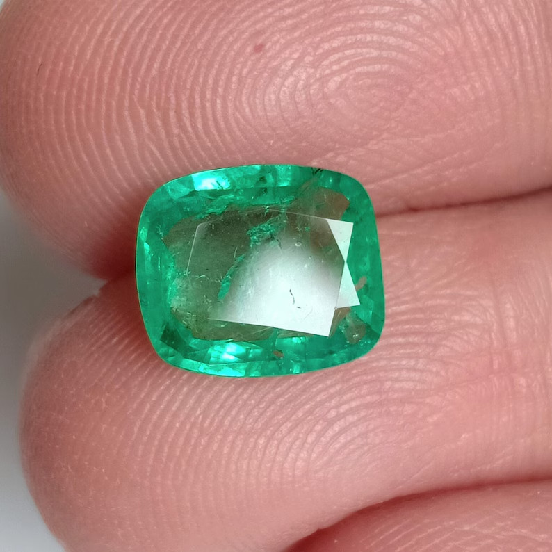 Certified Vivid Green Emerald Cushion Cut Earth Mined Loose Gemstone 1.84 Ct