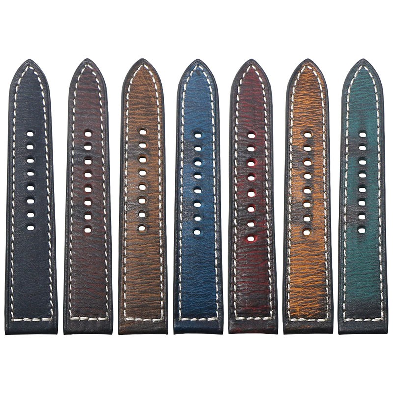 StrapsCo Vintage Distressed Leather Stitched Watch Band Strap Quick Release 20mm