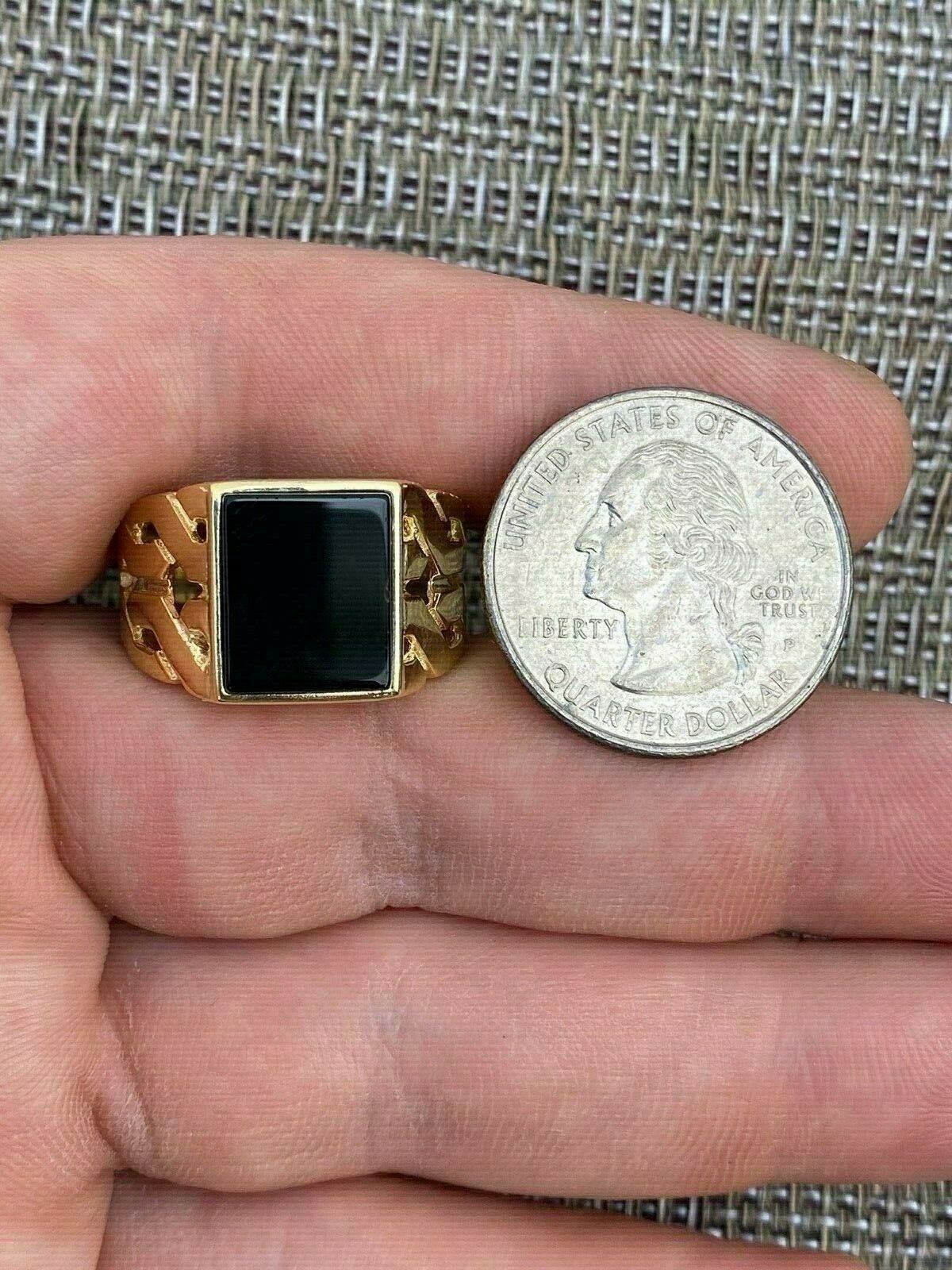 Mens 14k Gold Plated Real Solid 925 Sterling Silver Black Onyx Ring 7-13 Pinky
