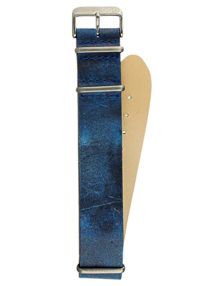 Out Of Order OOO Blue Military Watch Strap 22mm Vera Pelle Leather Made in Italy
