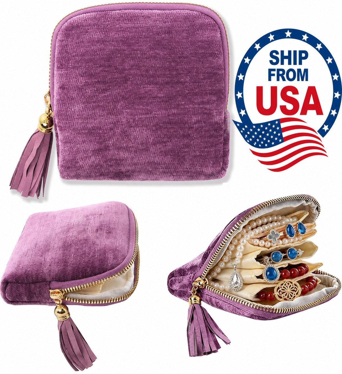 Travel Jewelry Cases 6-Layer Velvet Zipper Pouch Bag Jewelry Organizer Cases