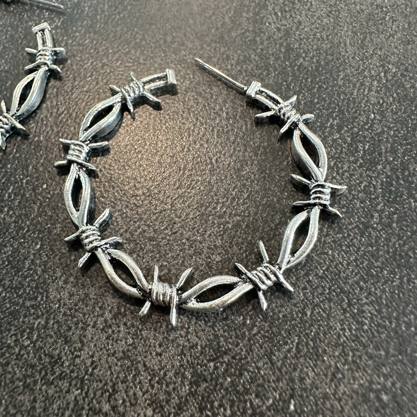 Barbed Wire Silver Tone Hoop Pierced Earrings