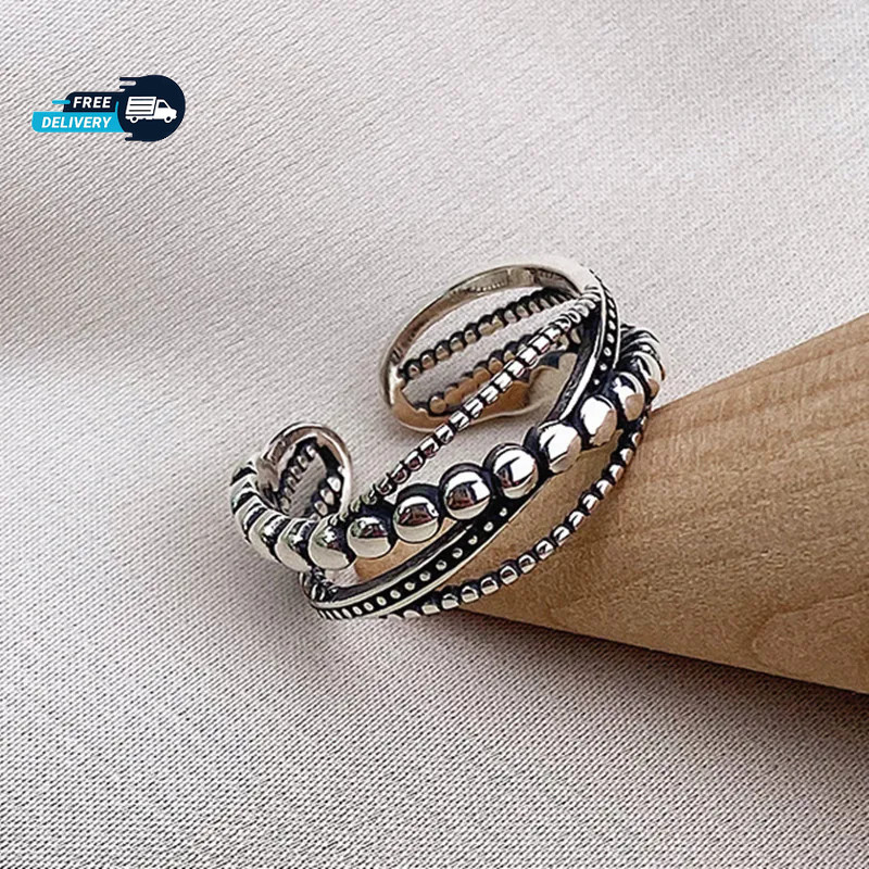 925 Sterling Silver Overlapping Ball Ring Adjustable Women Wedding Jewelry