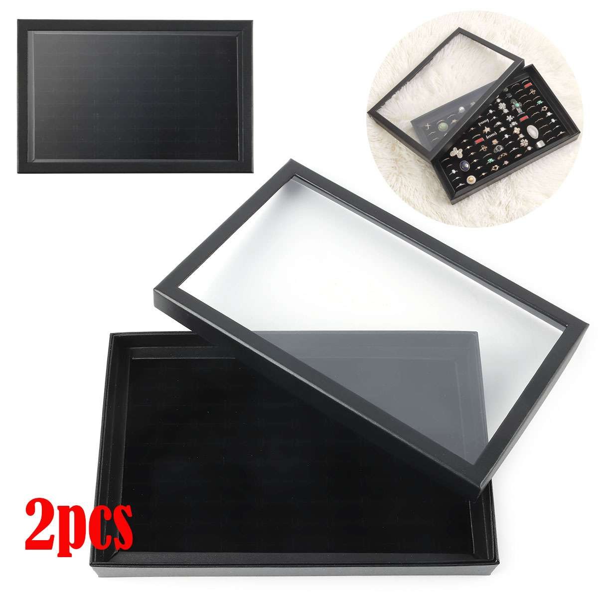 2 Pack 100 Slots Jewelry Ring Display Organizer Tray Holder Storage Boxes Case