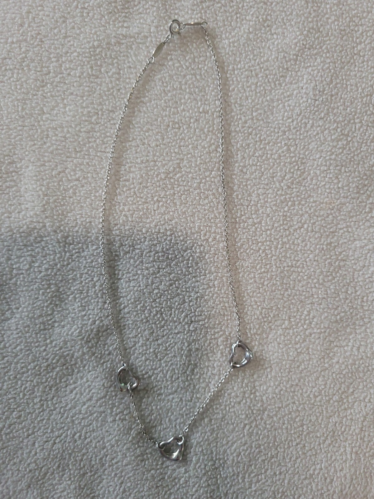 Tiffany & Co. Elsa Peretti SILVER Open 3 Heart NECKLACE 15.5″