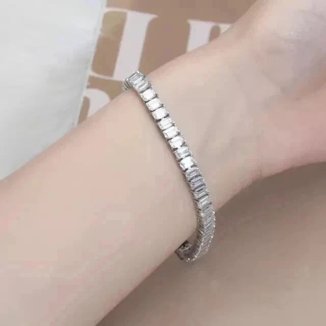 12TCW Emerald Lab Created Diamond Women’s Tennis Bracelet 14k White Gold Plated