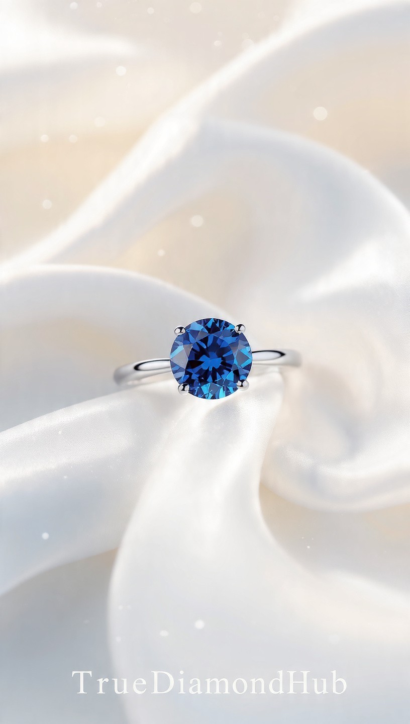 💍 2.50 Ct Blue Color Round Diamond Silve Ring Lab Grown Truediamondhub