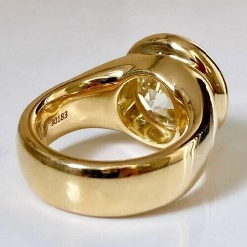 3Ct Round Cut Real Moissanite Bezel Set Engagement Ring 14K Yellow Gold Plated