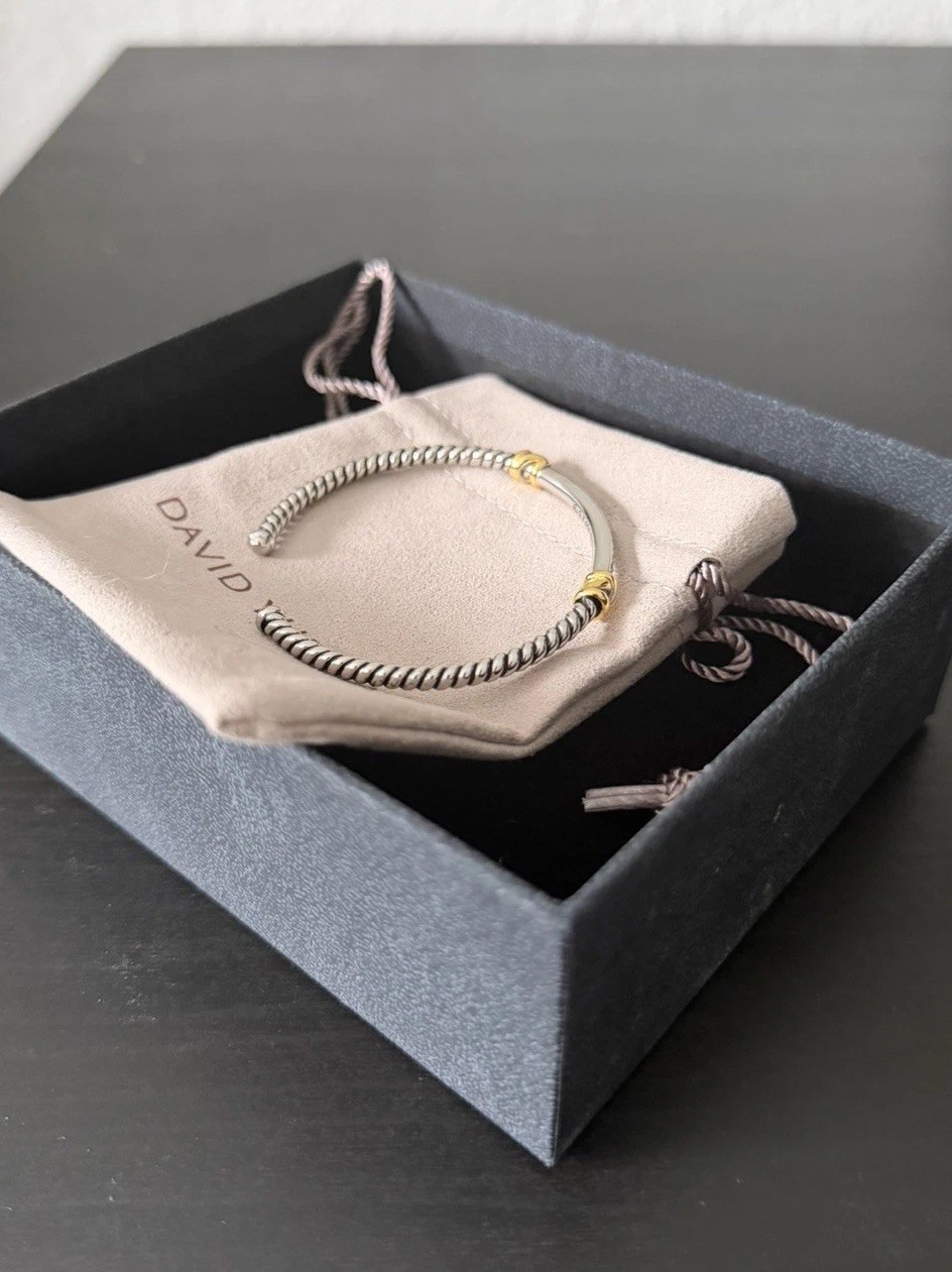 David Yurman Helena Bracelet Cuff Sterling Silver w/ 18K Gold & Diamonds, Size M