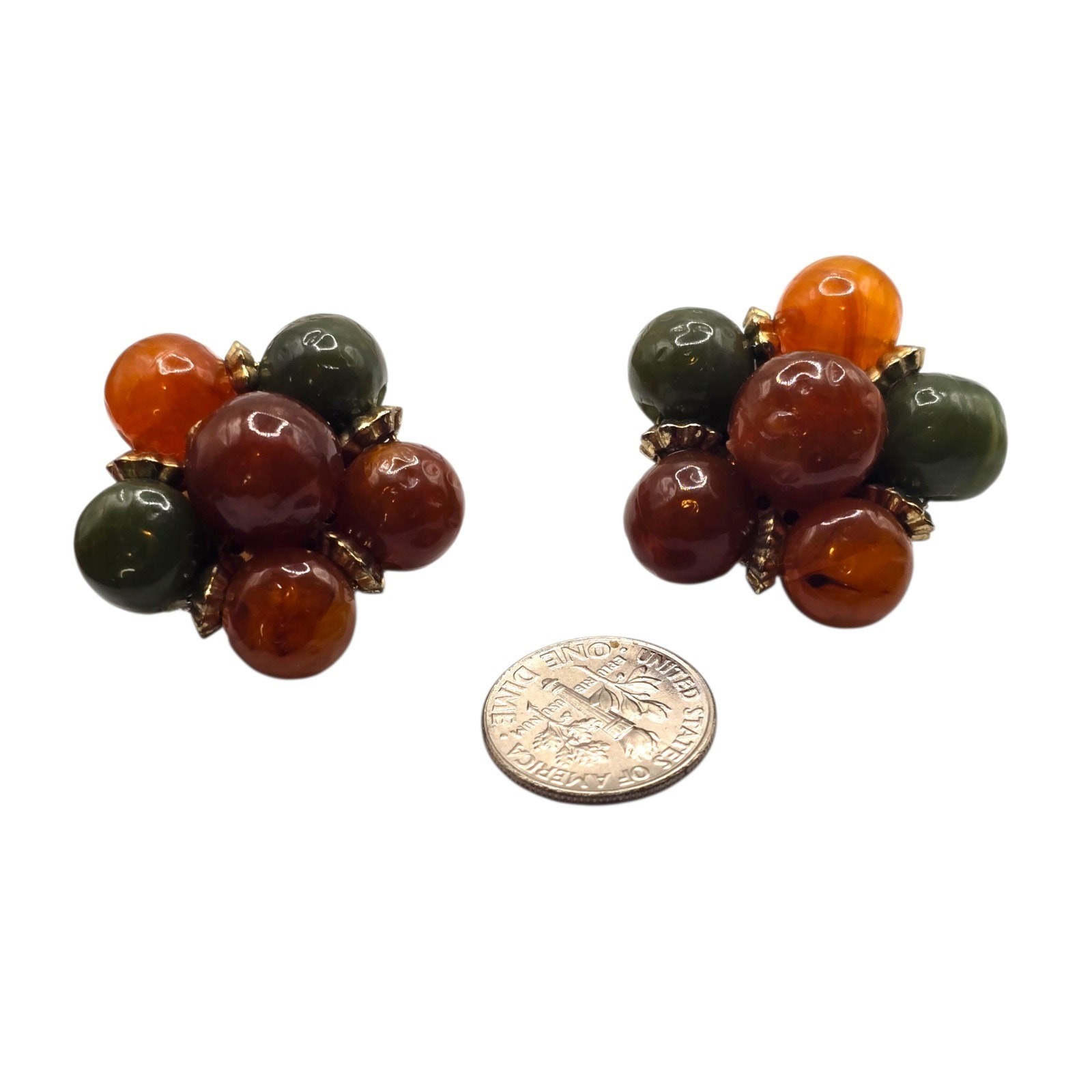Vintage Earrings Clustered Lucite Acrylic Mid Century Design Clip On SKU 3182