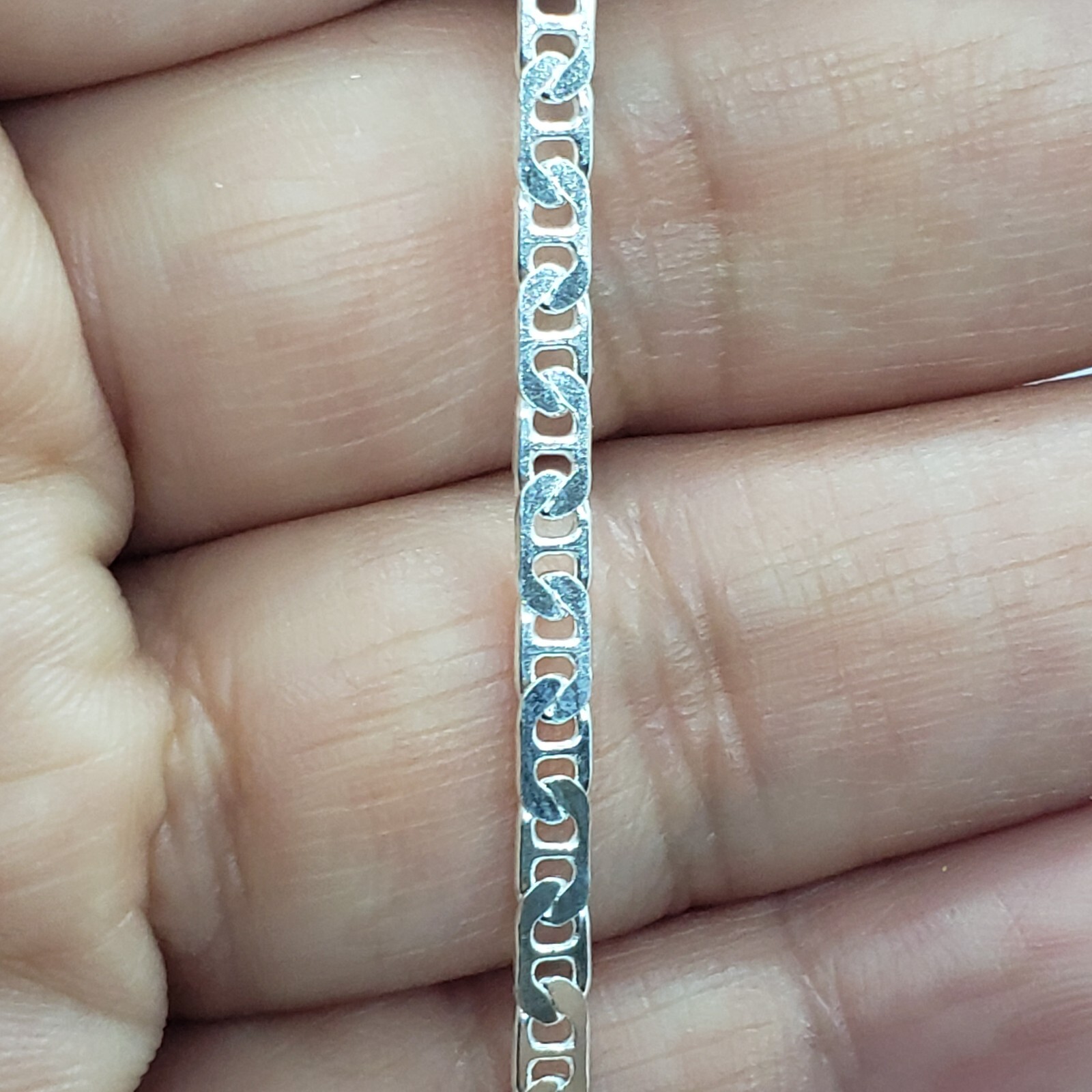925 Sterling Silver Italy Flat Mariner Link Chain Necklace Bracelet 3mm 7″ ~ 30″