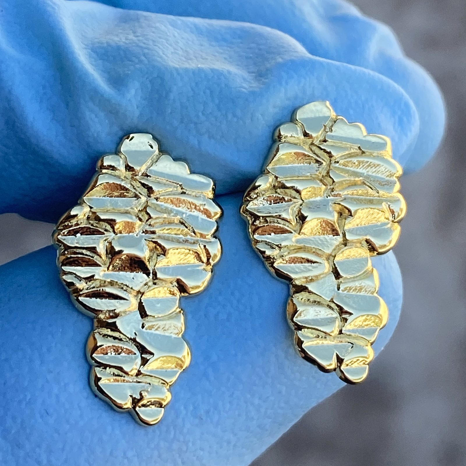 14k Gold Plated Nugget Earrings Butterfly Back Hip Hop Jewelry Mens Women’s 20MM