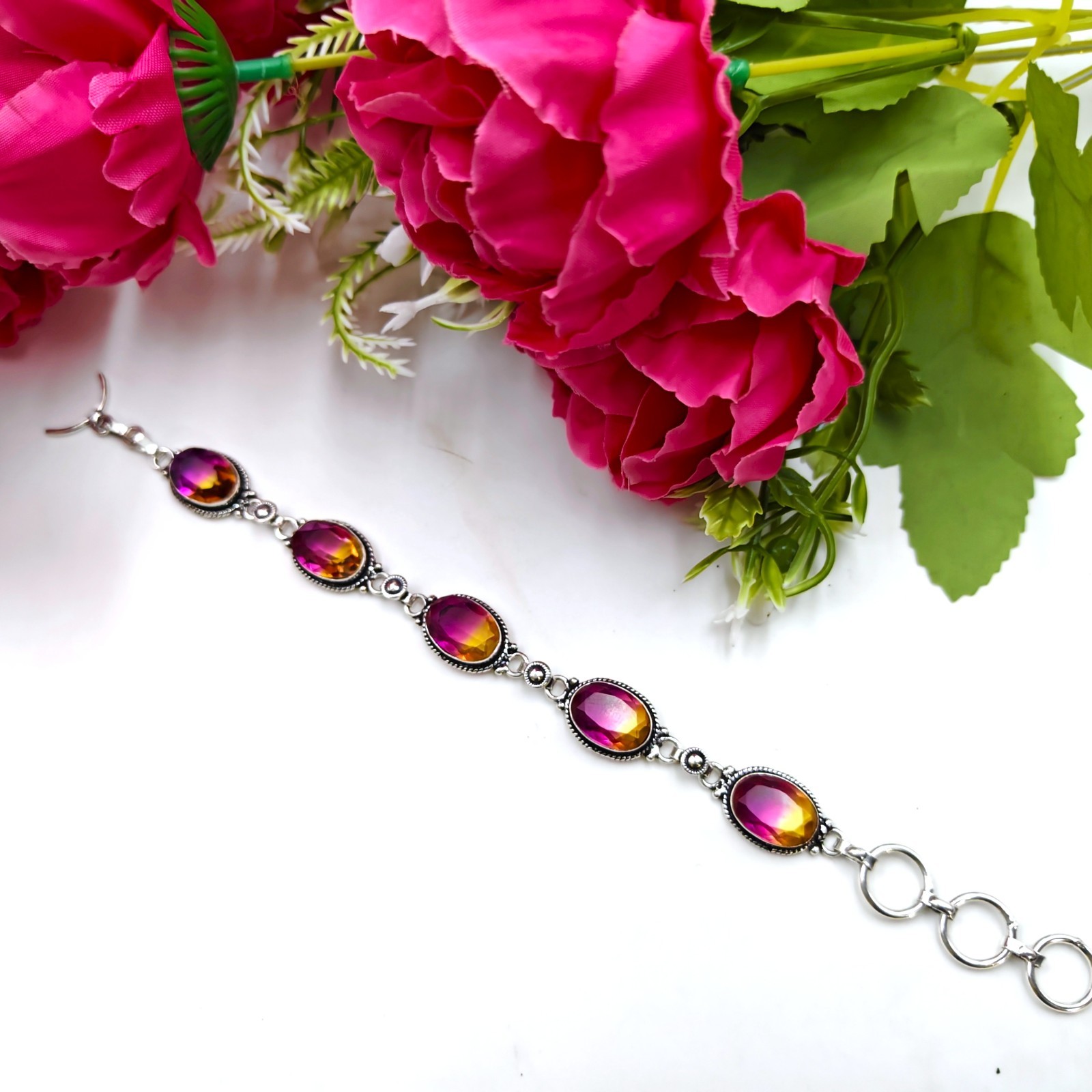 Multi Color Tourmaline Gemstone 925 Sterling Silver Jewelry Bracelet Size 7-8″