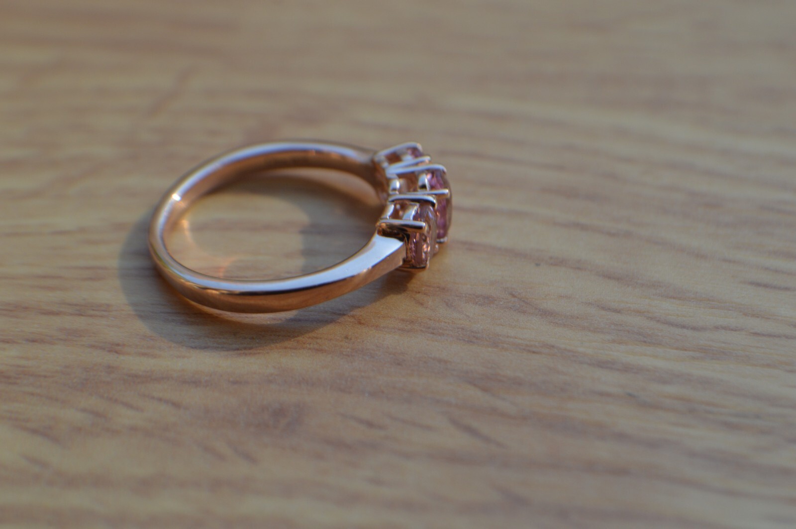 1.35ct Blush Tourmaline Three Stone Ring 18K Rose Gold over Fine Silver Size 7