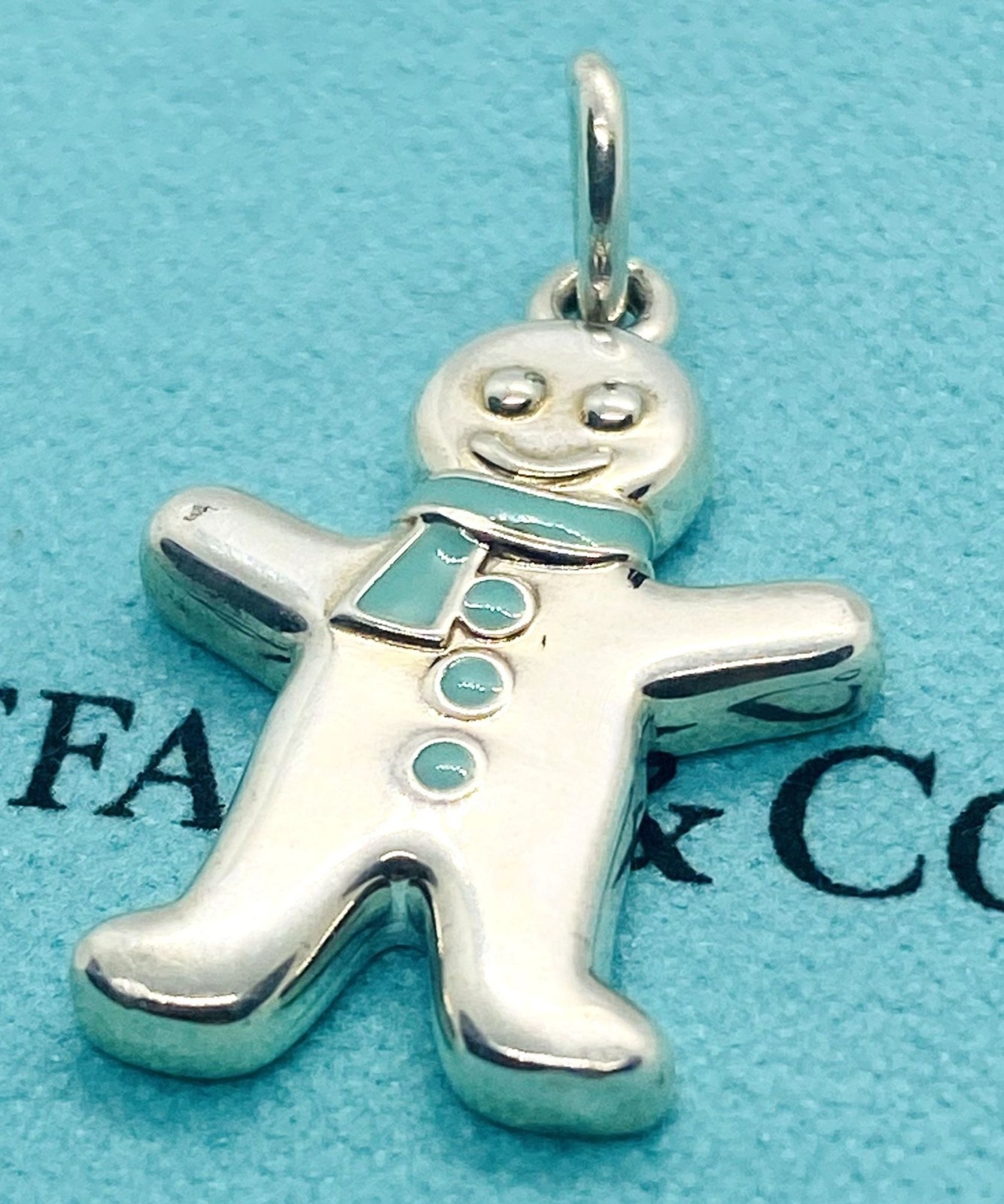 Tiffany & Co Gingerbread Man Pendant Charm Blue Enamel Sterling Silver 925