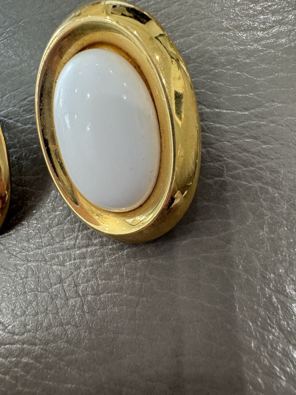 Vintage Monet Gold White Oval Post Earrings