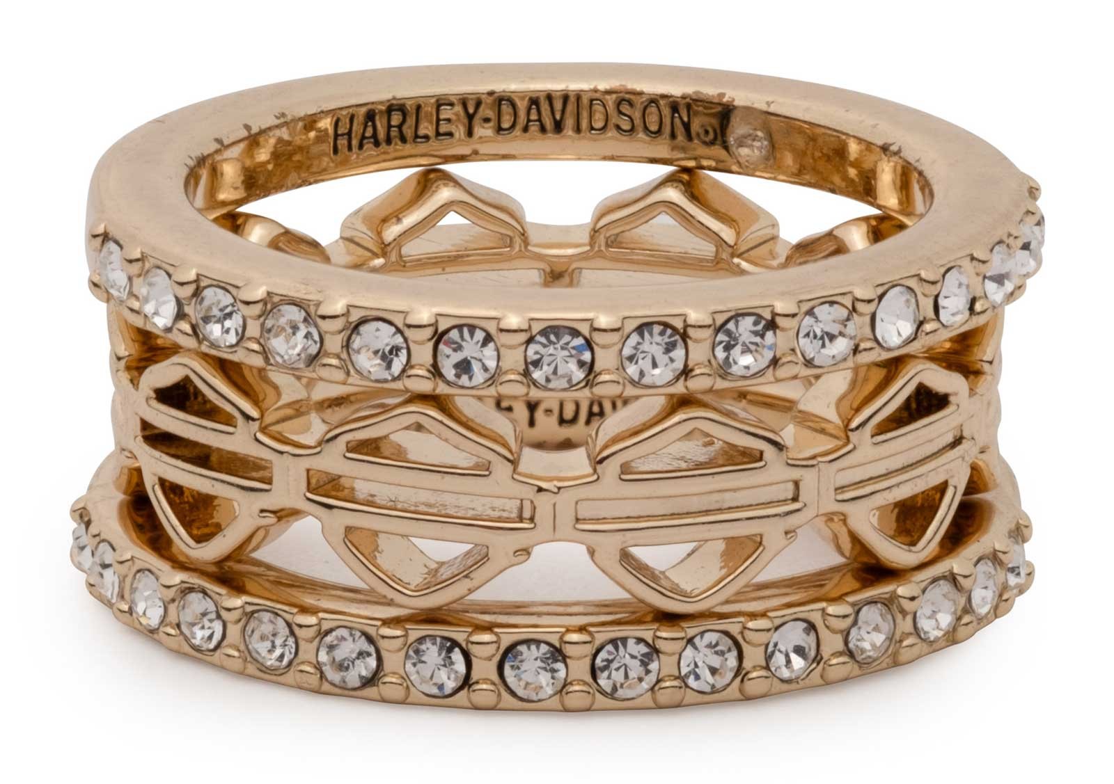 Harley-Davidson Women’s Crystals Bar & Shield Stackable Rings – Set of Three