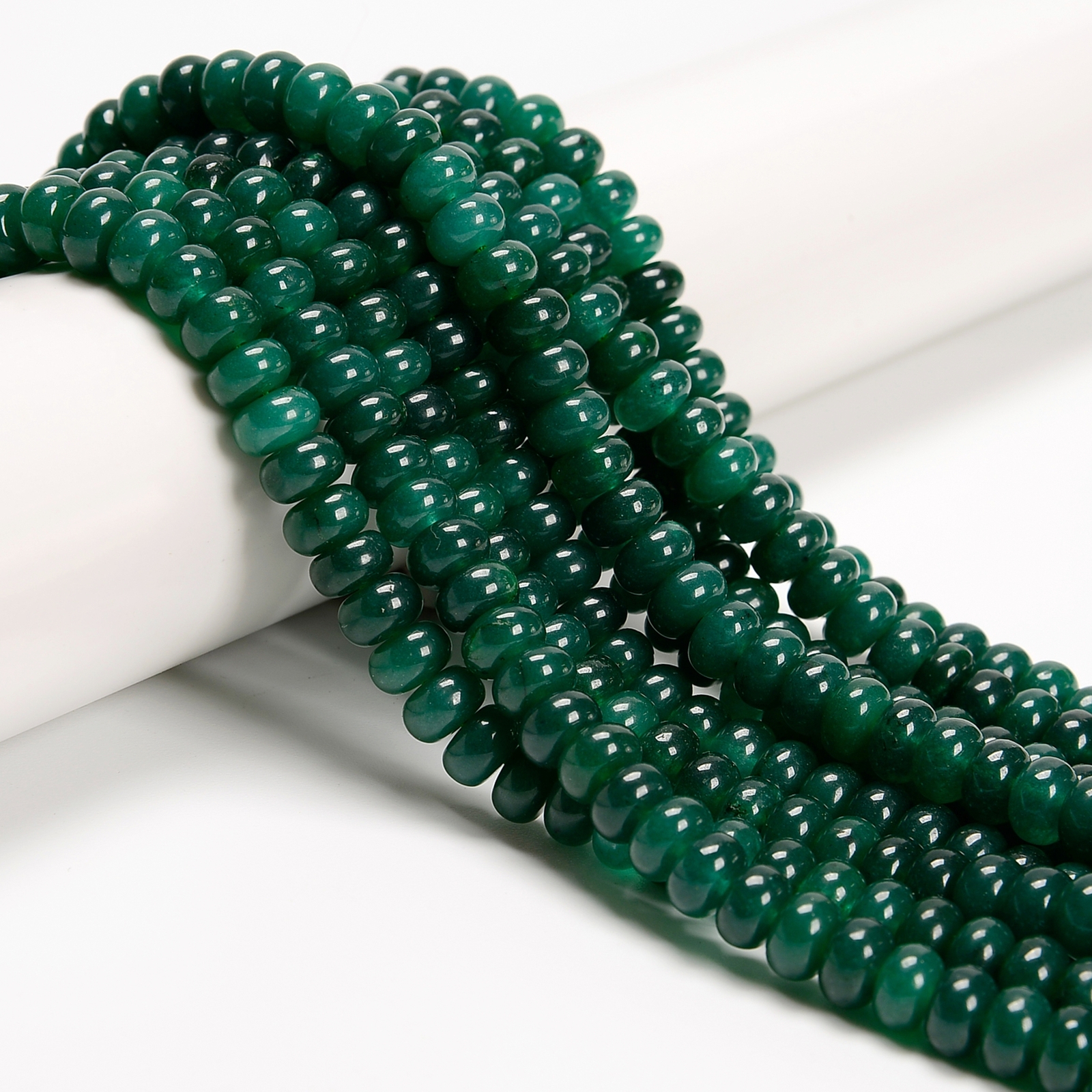 Dark Emerald Green Color Dyed Jade Smooth Rondelle Beads Size 5x8mm 15.5”Strand