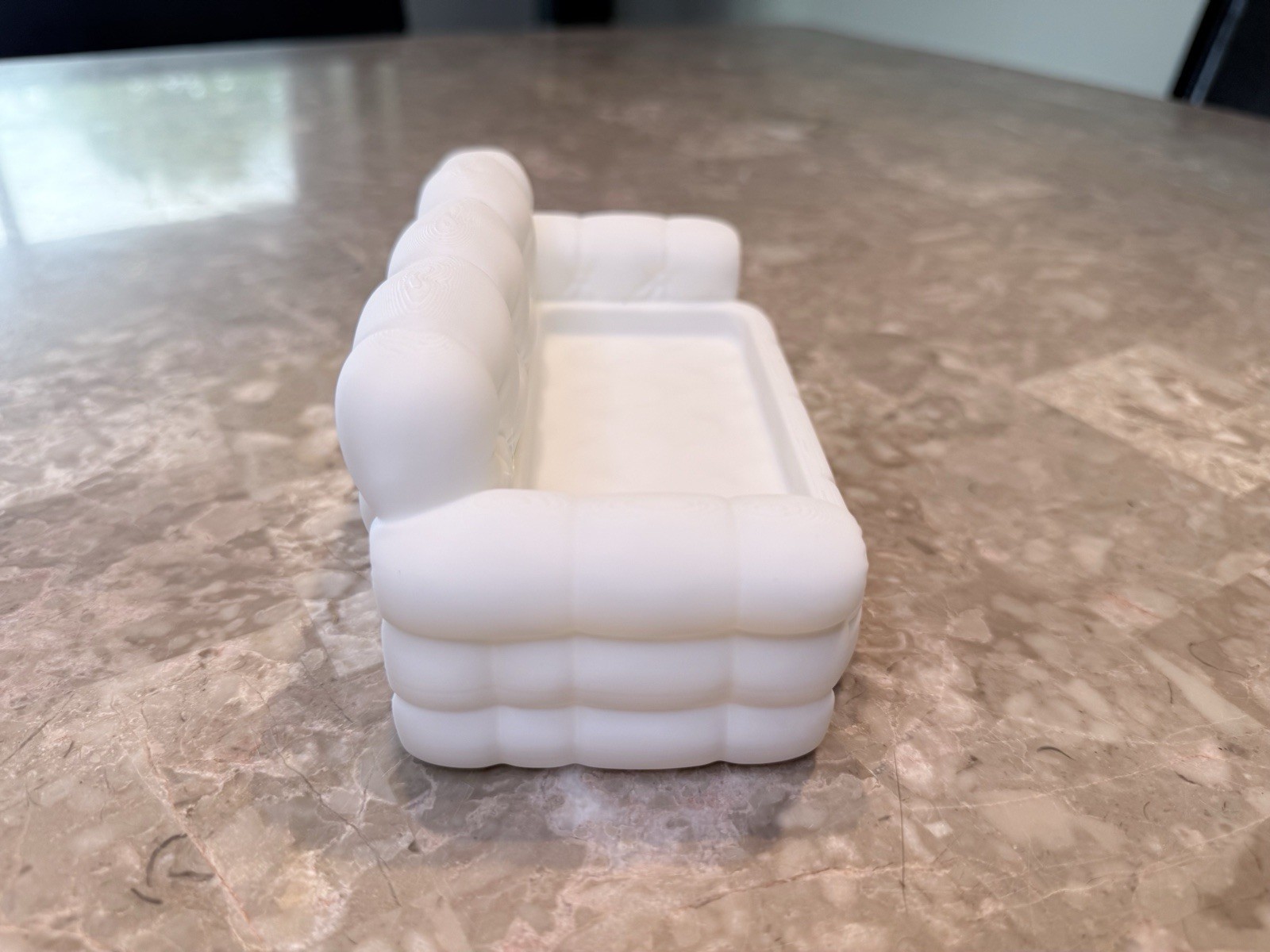 White Sofa-Shaped Lined 3D Printed Jewelry Valet Tray for Rings Watch Necklace