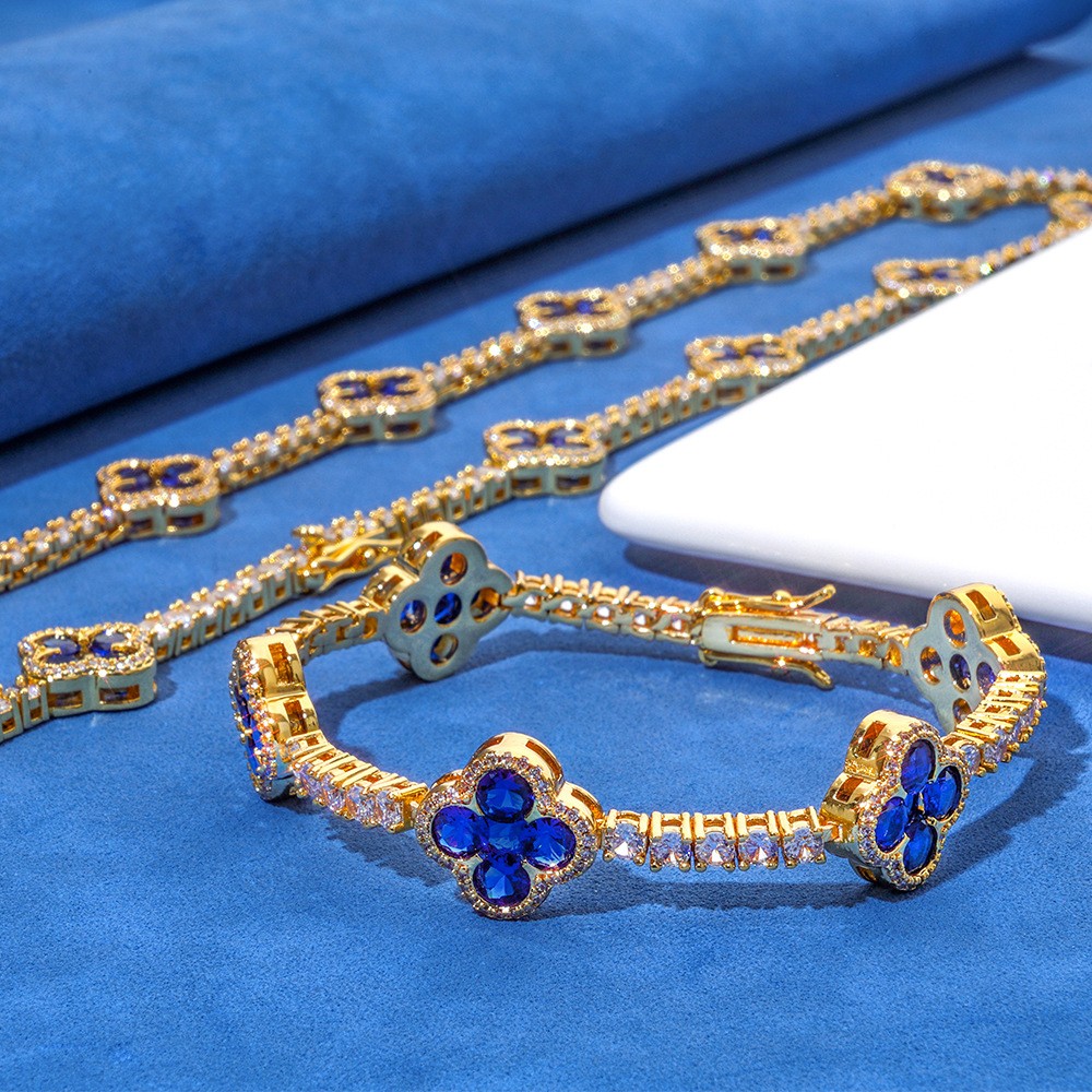 3MM White Gold Plated Four-leaf Clover Tennis Chain Choker Iced CZ Out Bracelet