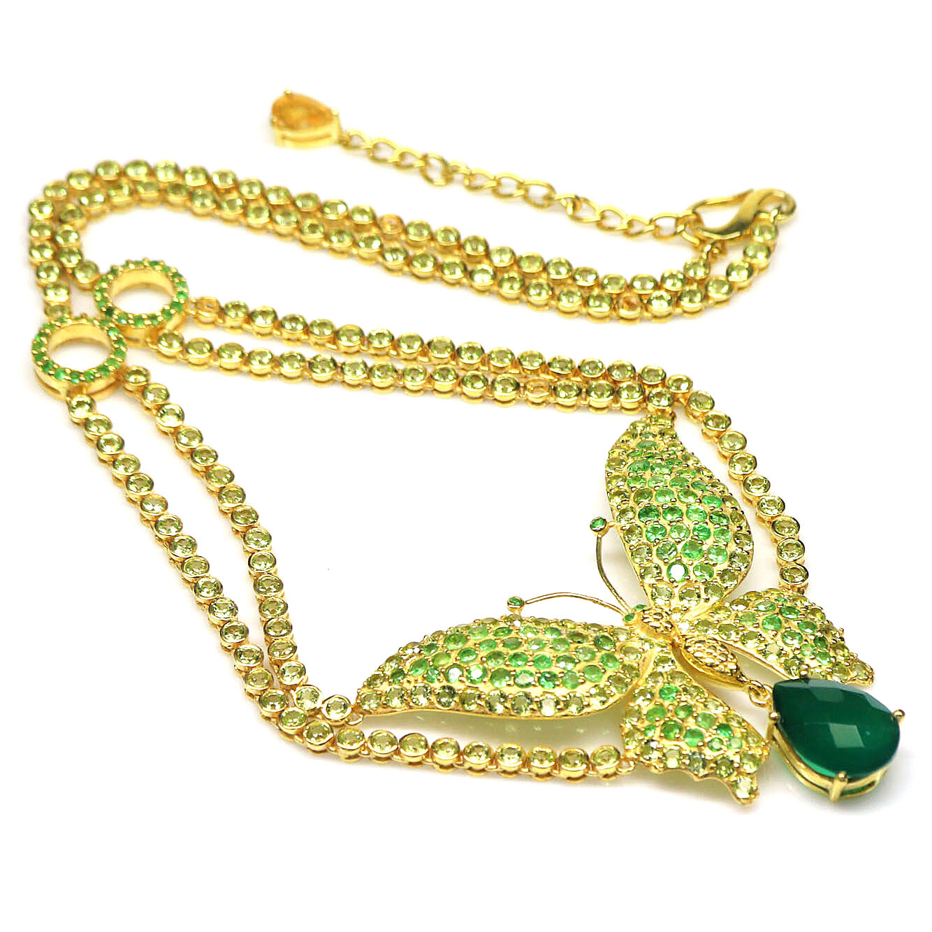 Gemstone Green Agate, Tsavorite , Peridot & Citrine Necklace 20″ 925 Silver