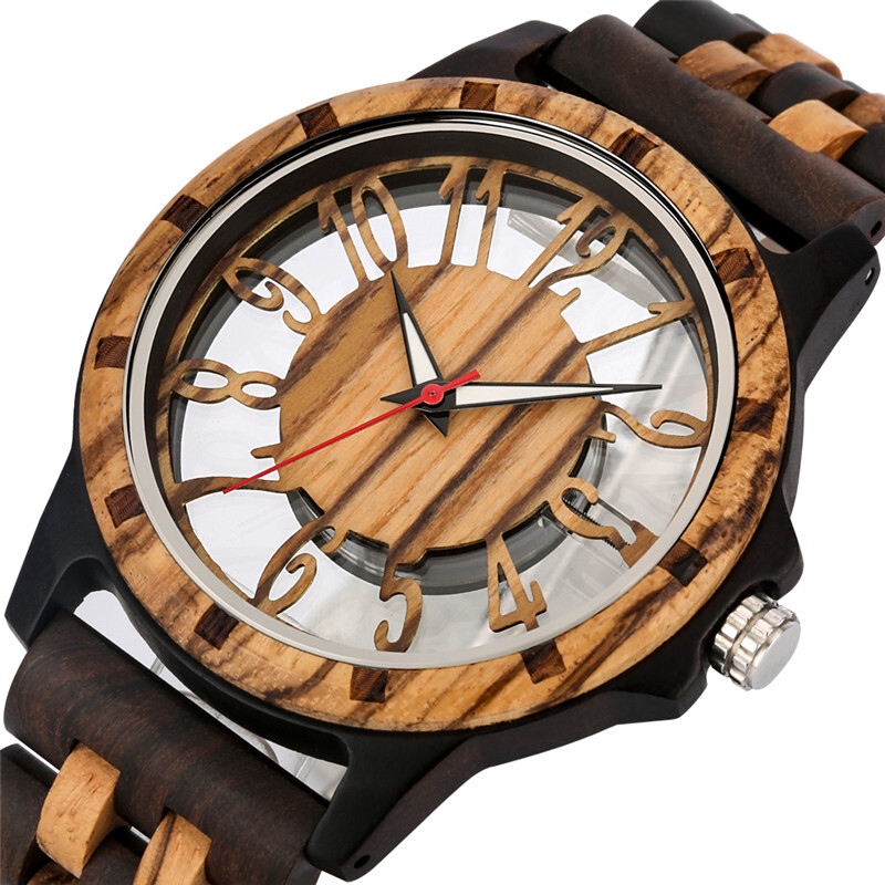Skeleton Number Dial Wooden Watch Lightweight Eco-Friendly Watches for Men Women