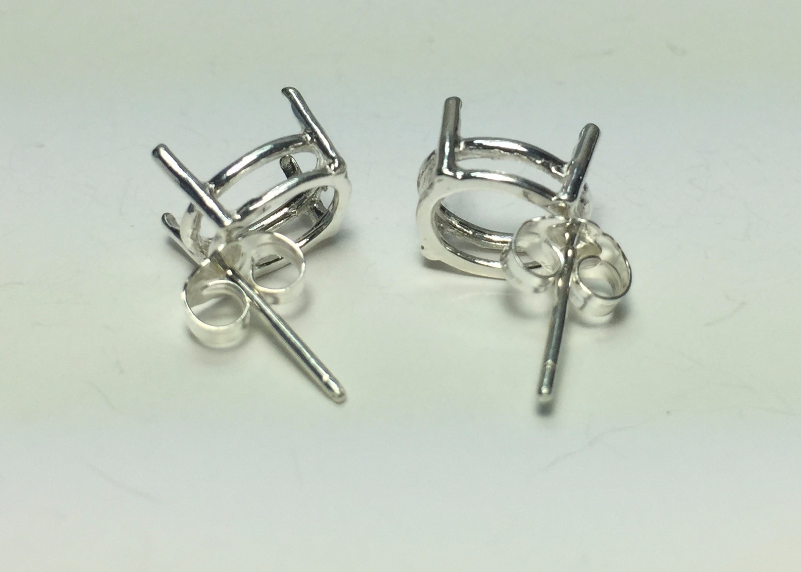 Two Oval Sterling Silver Cast Wire Pre-Notched Earring Settings (5×3-12x10mm)