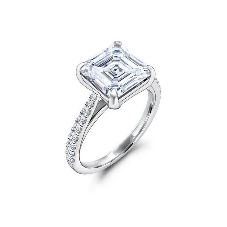 Solitaire with Accents Ring 2.25ct Asscher Simulated Diamond White Gold Plated