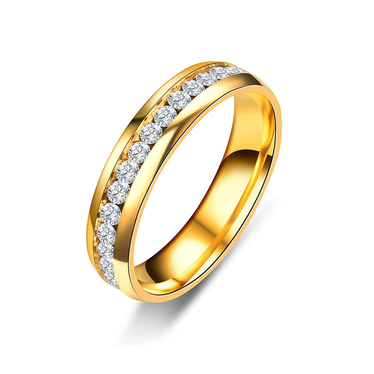 Gold Plated Couple Ring Men/Women Lovers CZ Stainless Steel Wedding Band 5-12